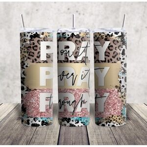 Leopard Print Tumbler with Inspirational Text - Pink, Gold, Black